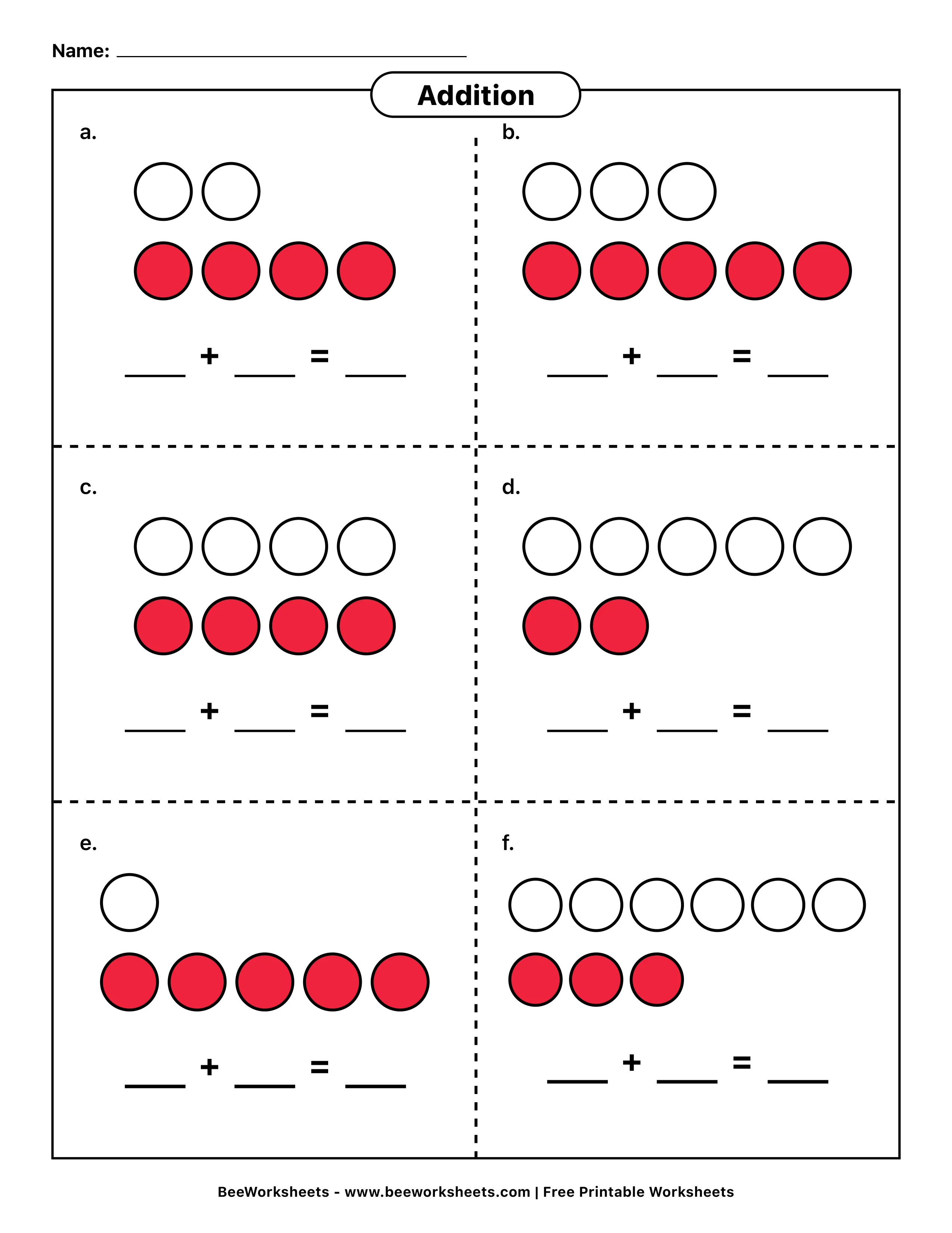 Teacher Solution Key & Mark Scheme for Addition with Counters Worksheet 02 - Sums to 10 (Dots) Printable PDF - Grade 1–3 & Elementary Math Verified Answers