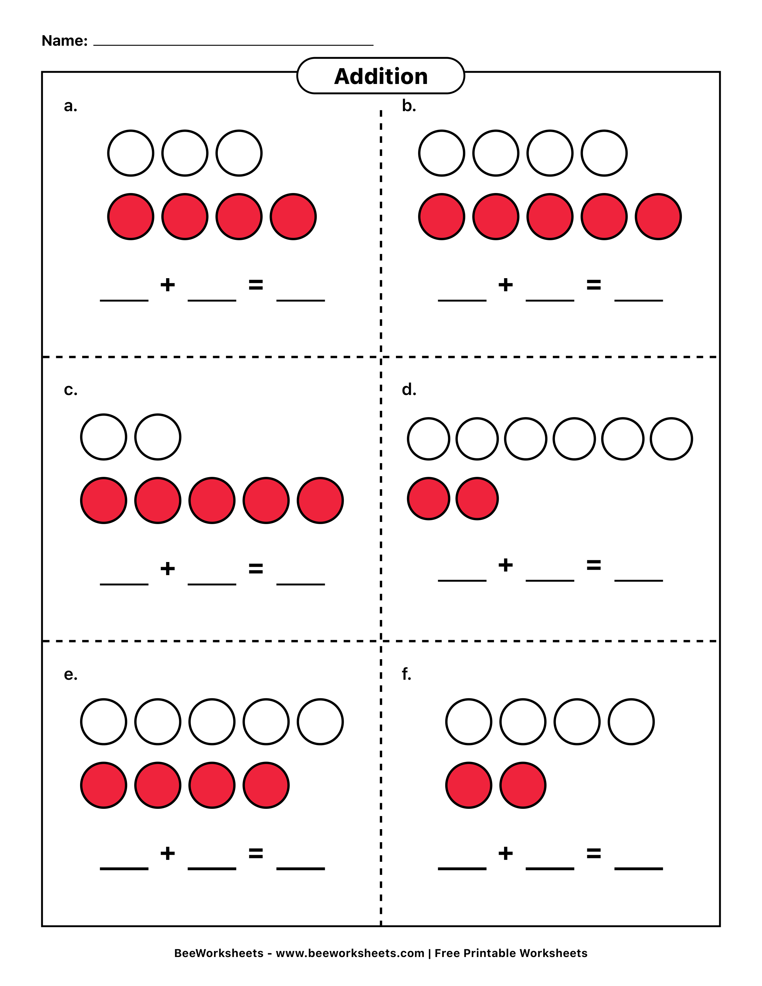 Free Printable Addition with Counters Worksheet 03 - Sums to 10 (Dots) PDF - Grade 1–3 & Elementary Math Math & Addition Practice Worksheet (picture addition worksheets)