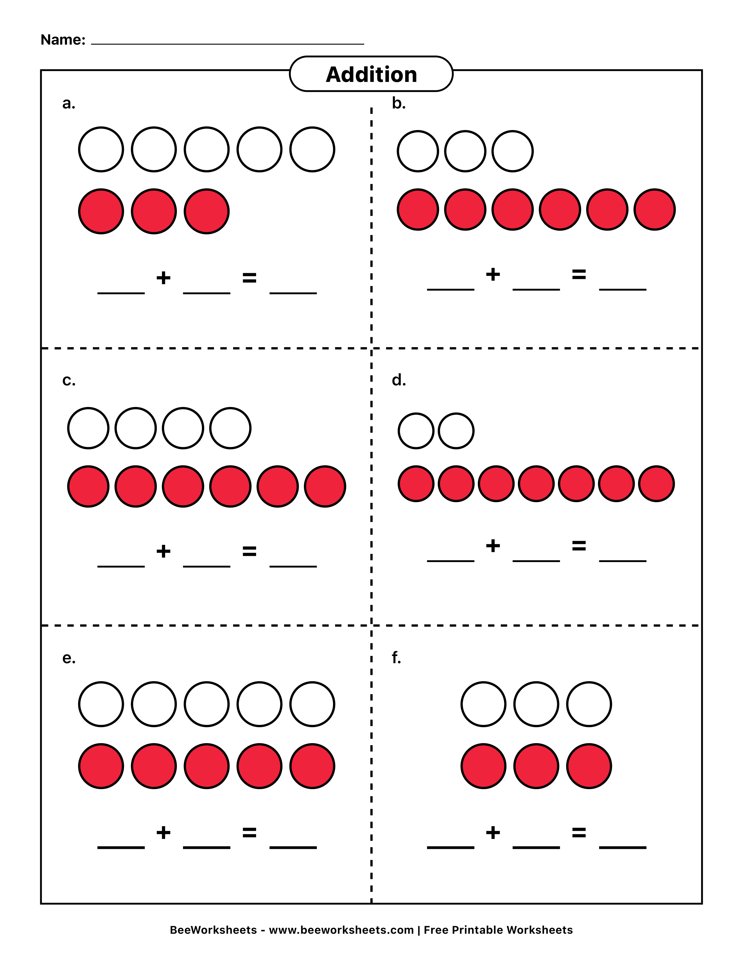 Free Printable Addition with Counters Worksheet 04 - Sums to 10 (Dots) PDF - Grade 1–3 & Elementary Math Math & Addition Practice Worksheet (picture addition worksheets)