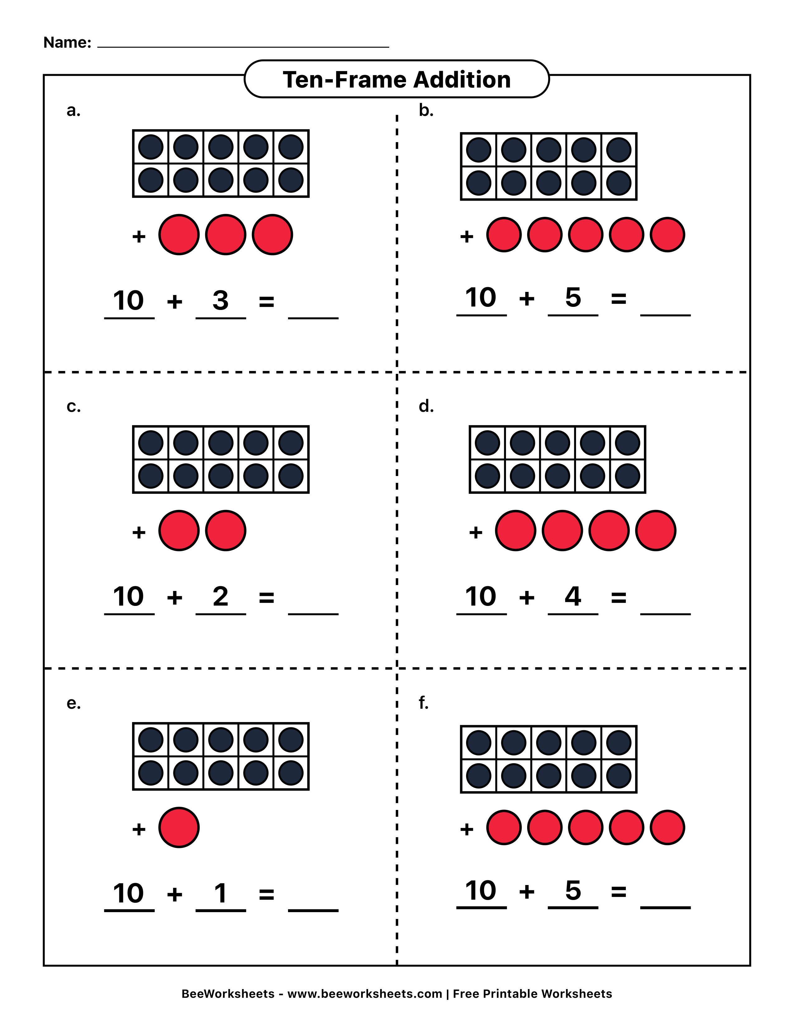 Free Printable Ten-Frame Addition Worksheet 09 - Sums to 15 PDF - Grade 1–3 & Elementary Math Math & Addition Practice Worksheet (picture addition worksheets)