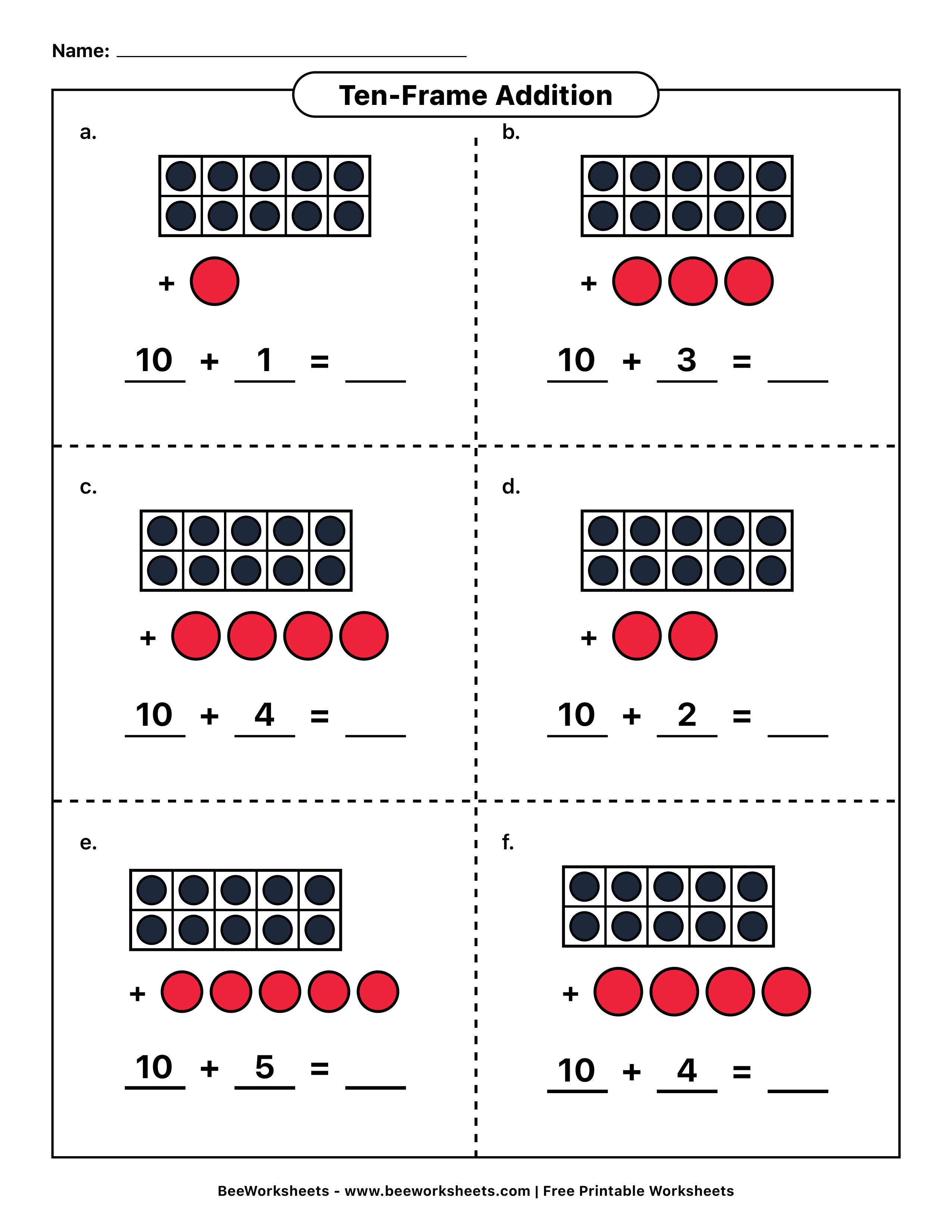 Free Printable Ten-Frame Addition Worksheet 11 - Sums to 15 PDF - Grade 1–3 & Elementary Math Math & Addition Practice Worksheet (picture addition worksheets)