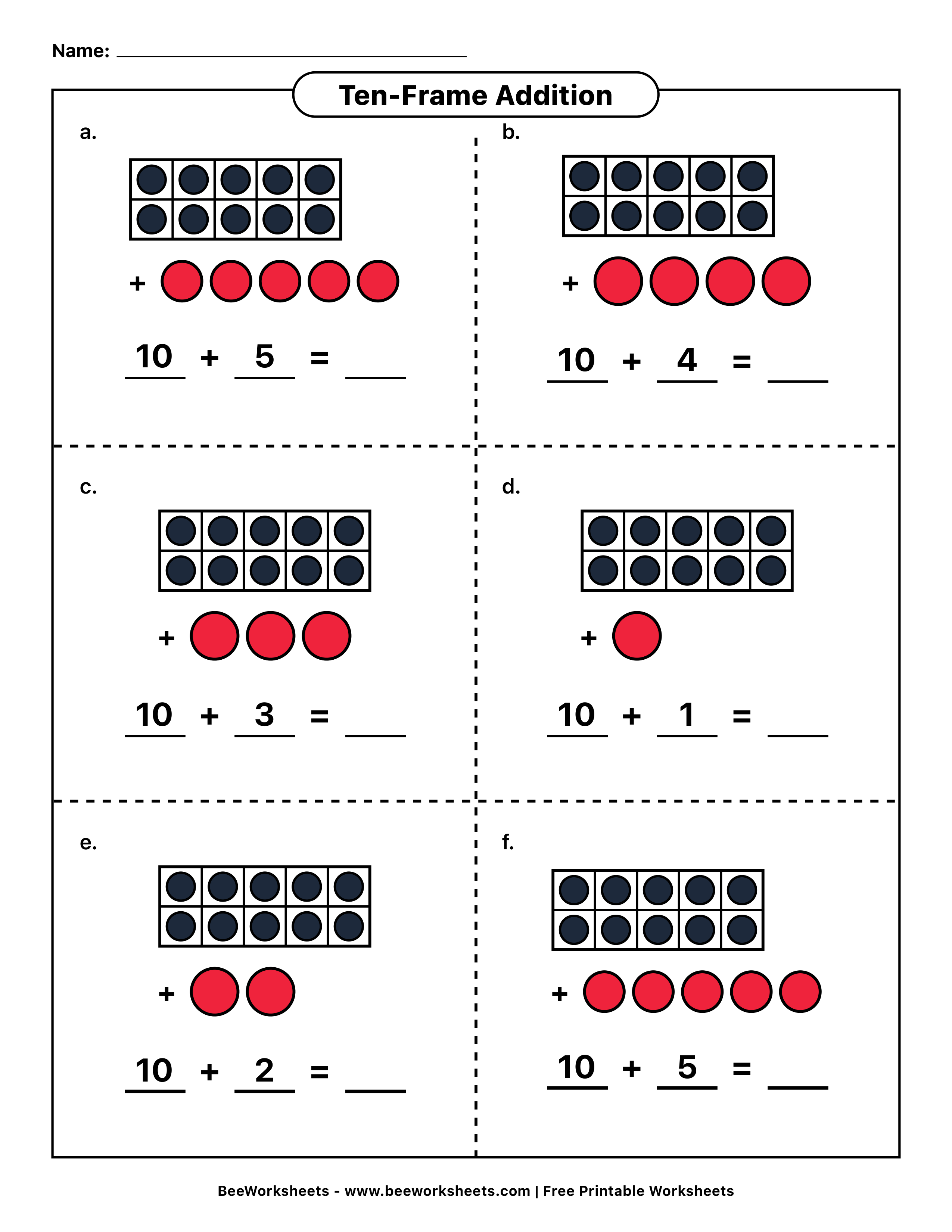 Free Printable Ten-Frame Addition Worksheet 12 - Sums to 15 PDF - Grade 1–3 & Elementary Math Math & Addition Practice Worksheet (picture addition worksheets)