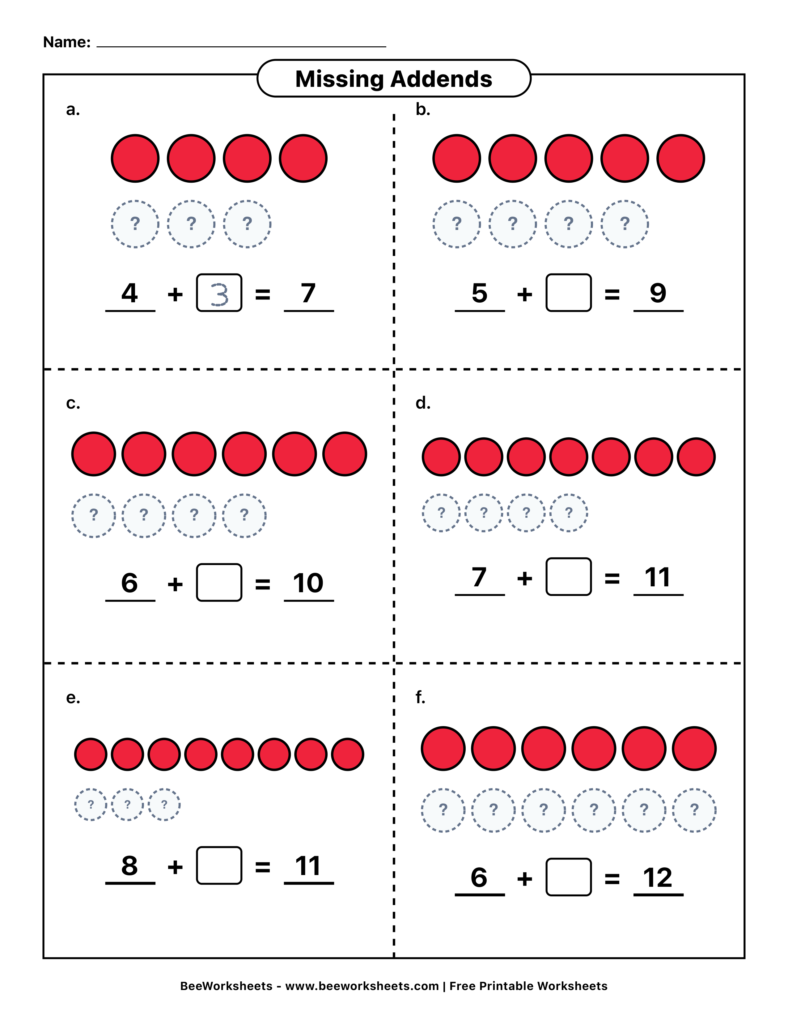 Free Printable Missing Addends Addition Worksheet 13 - Sums to 20 PDF - Grade 1–3 & Elementary Math Math & Addition Practice Worksheet (picture addition worksheets)