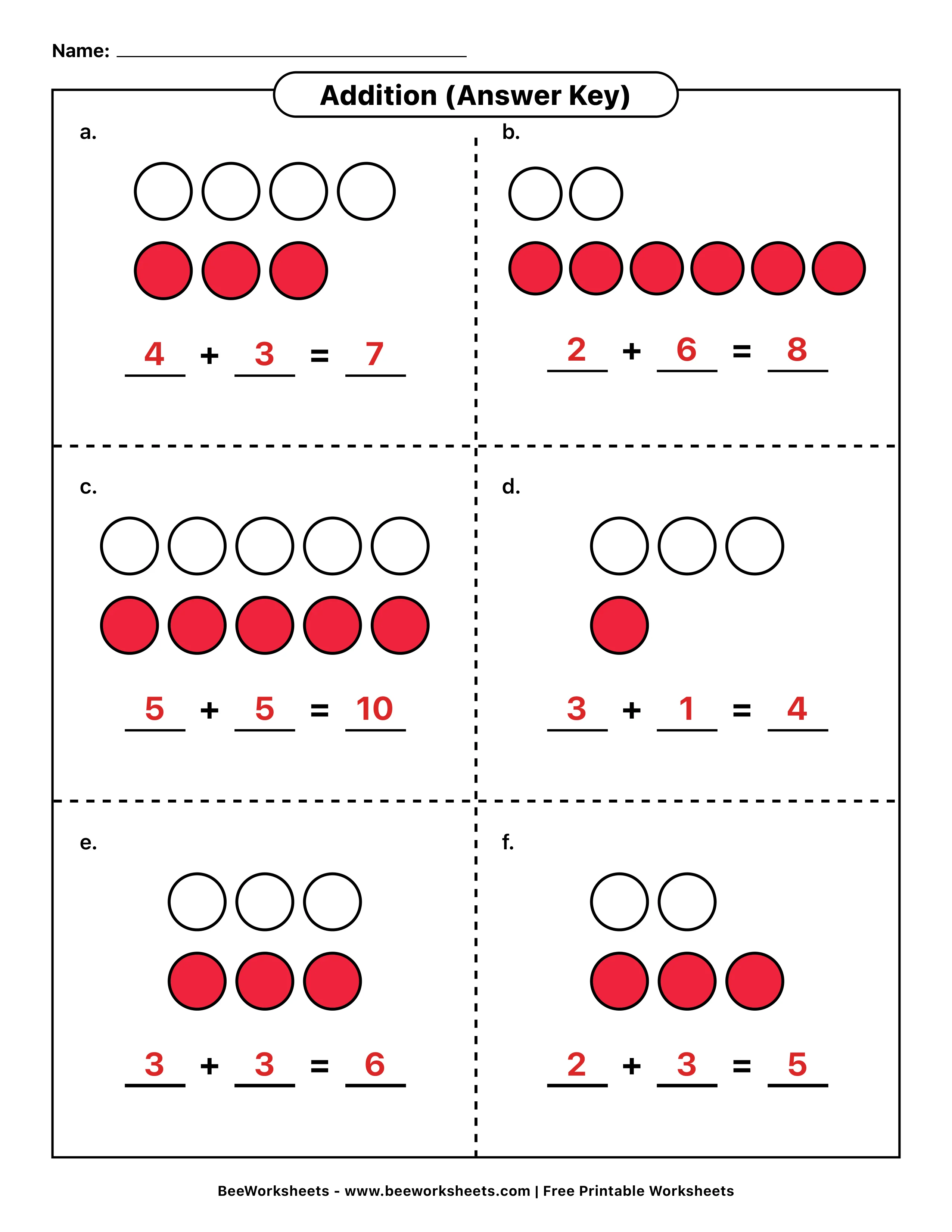 Addition with Counters Master Answer Key Preview