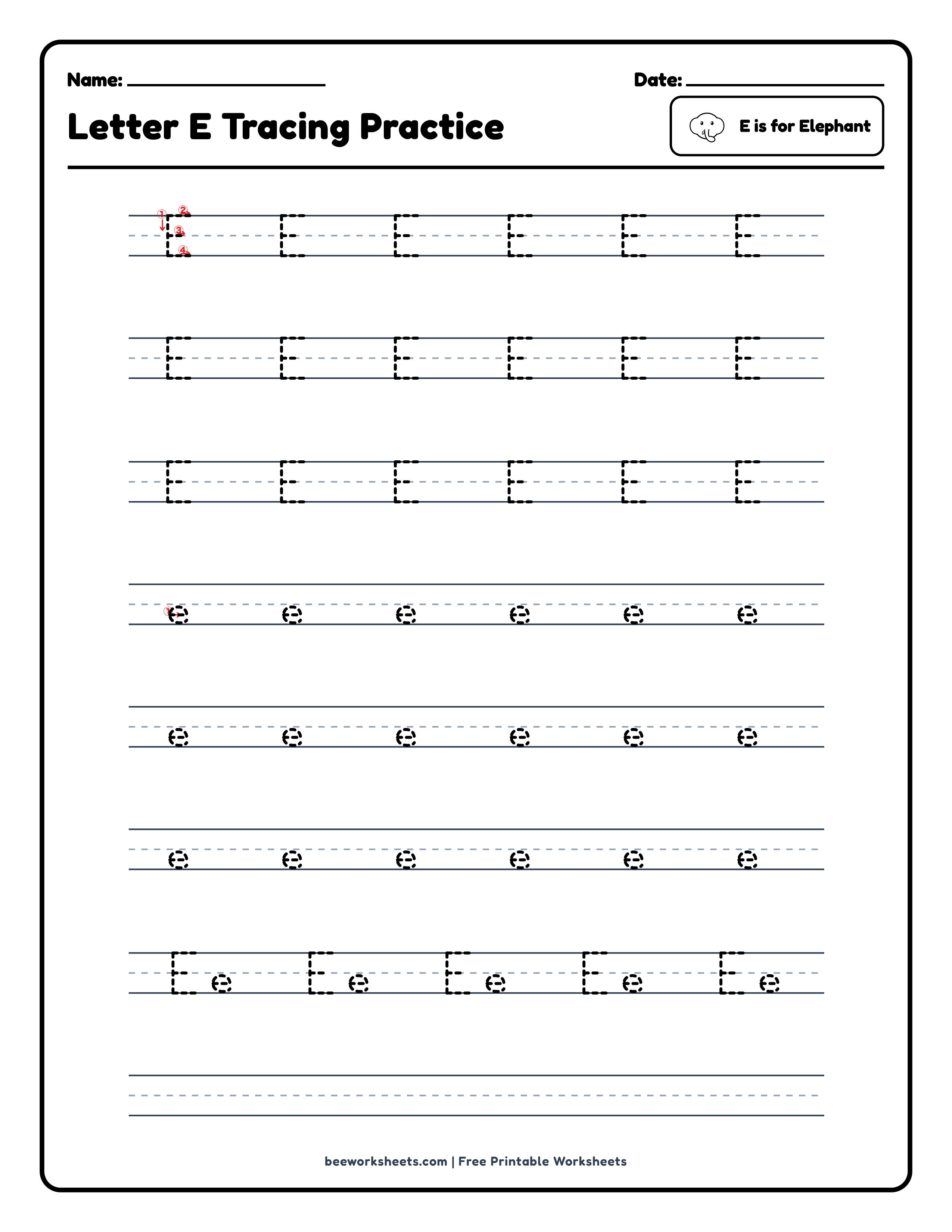 Letter E: Elephant Alphabet & Phonics Worksheet Preview