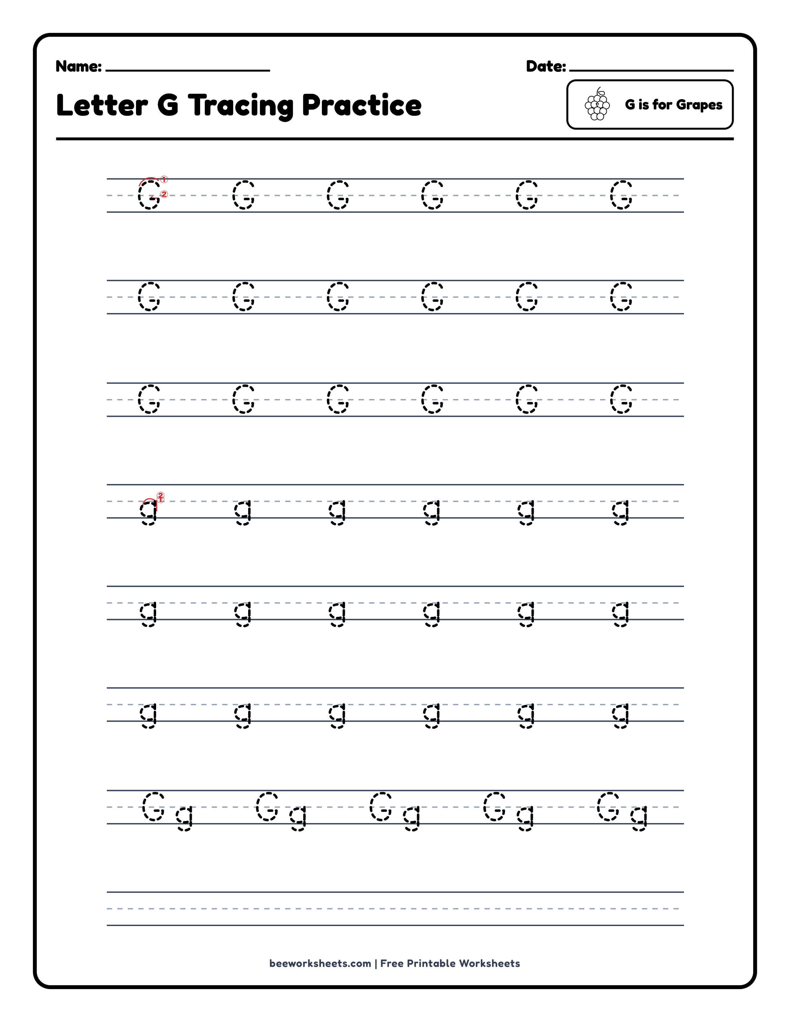 Letter G: Grapes Alphabet & Phonics Worksheet Preview
