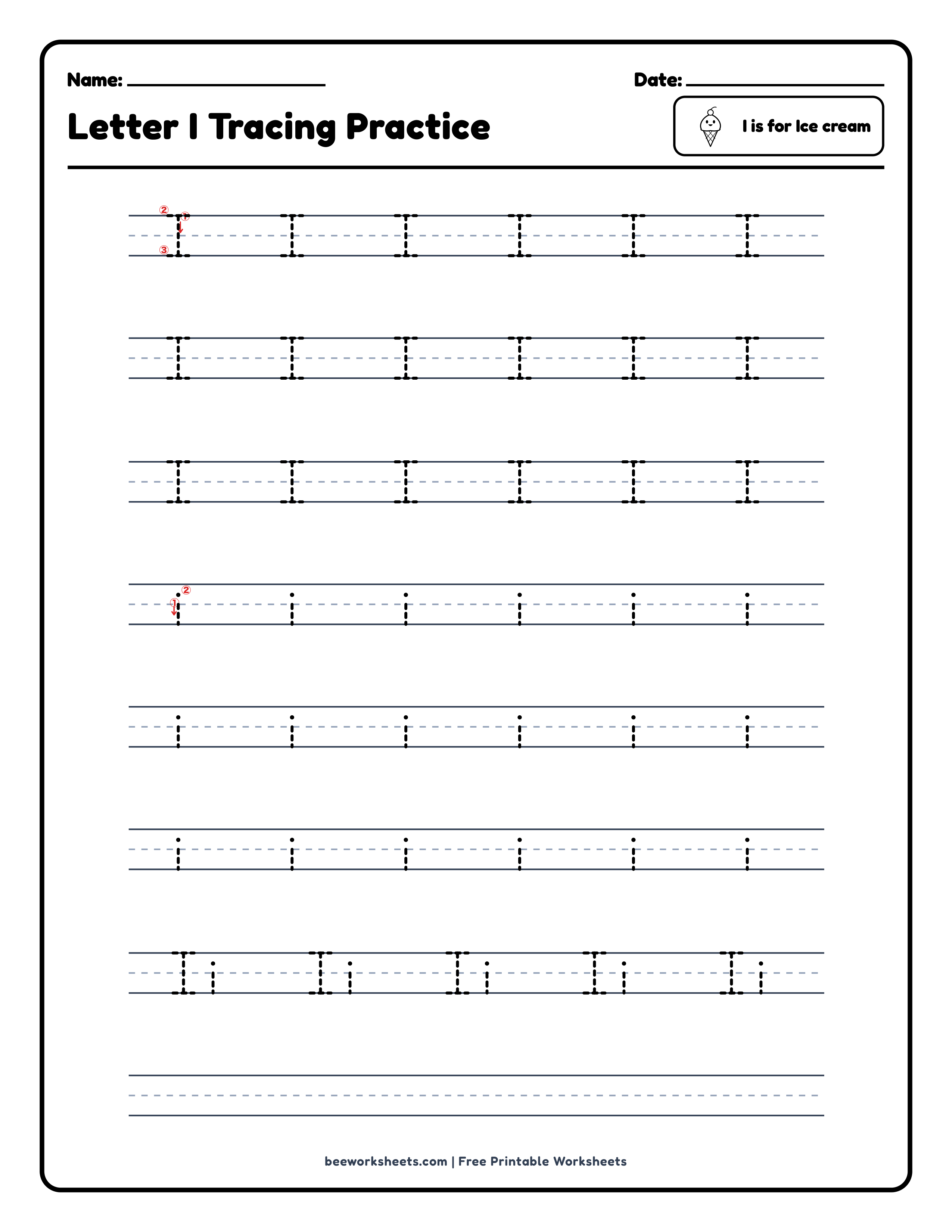 Letter I: Ice Cream Alphabet & Phonics Worksheet Preview