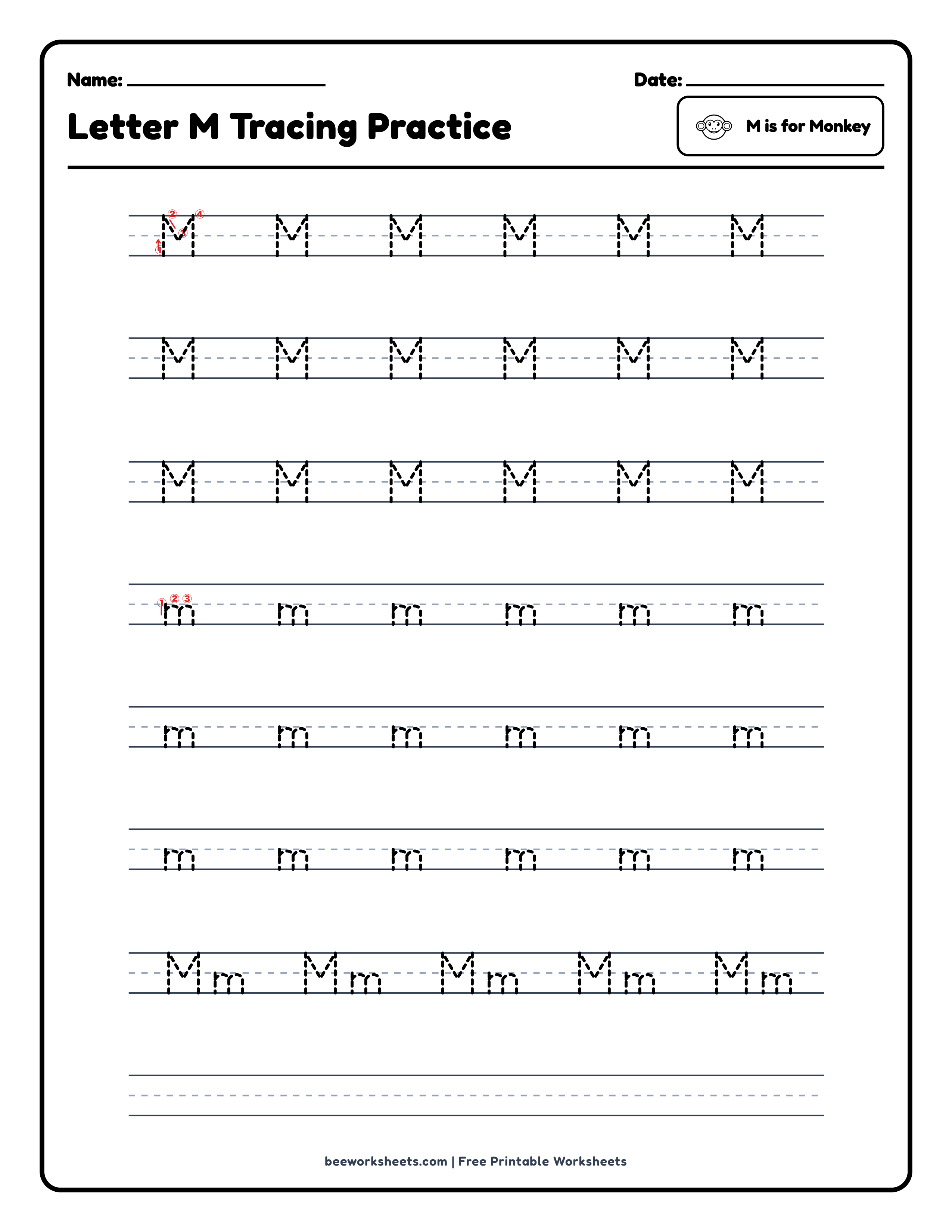 Letter M: Monkey Alphabet & Phonics Worksheet Preview