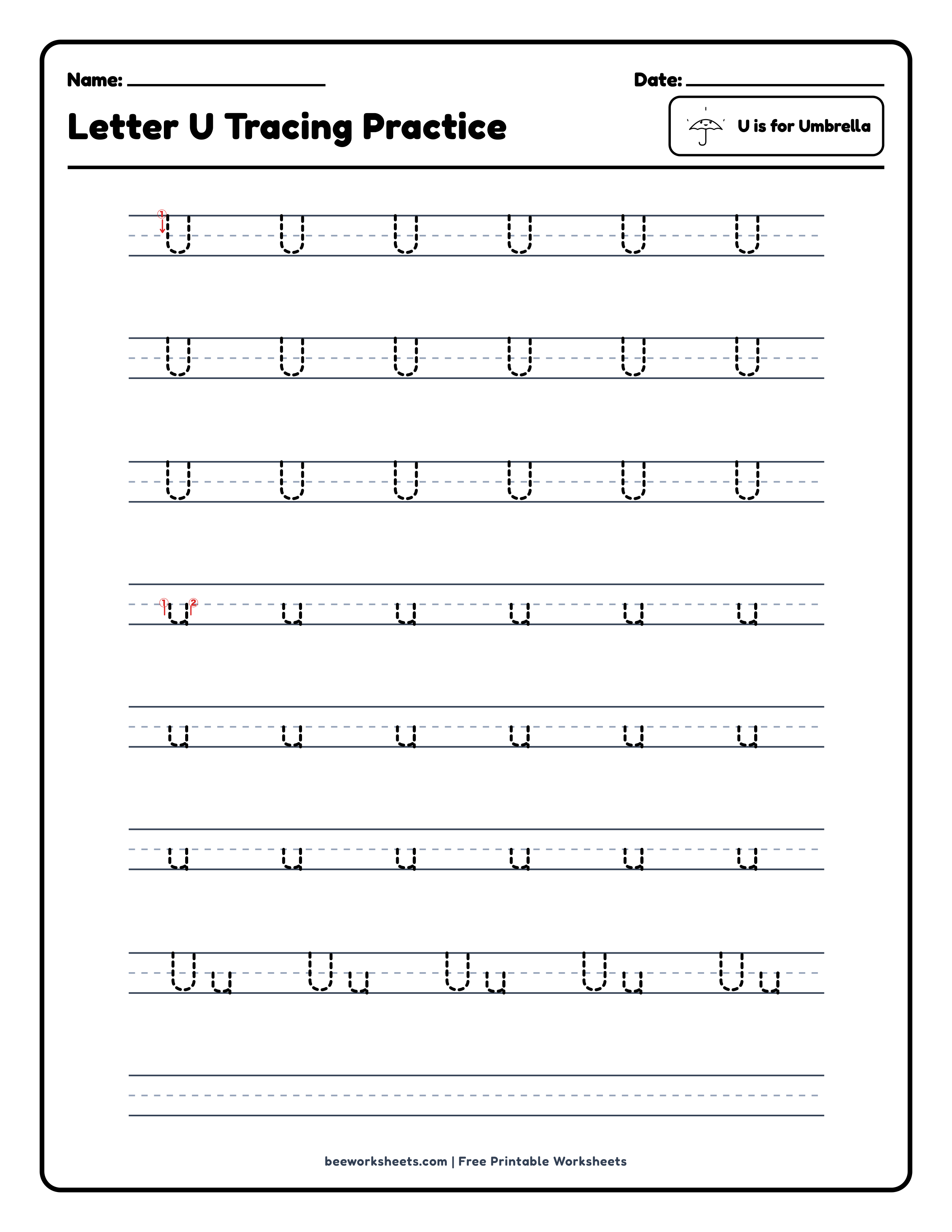 Letter U: Umbrella Alphabet & Phonics Worksheet Preview