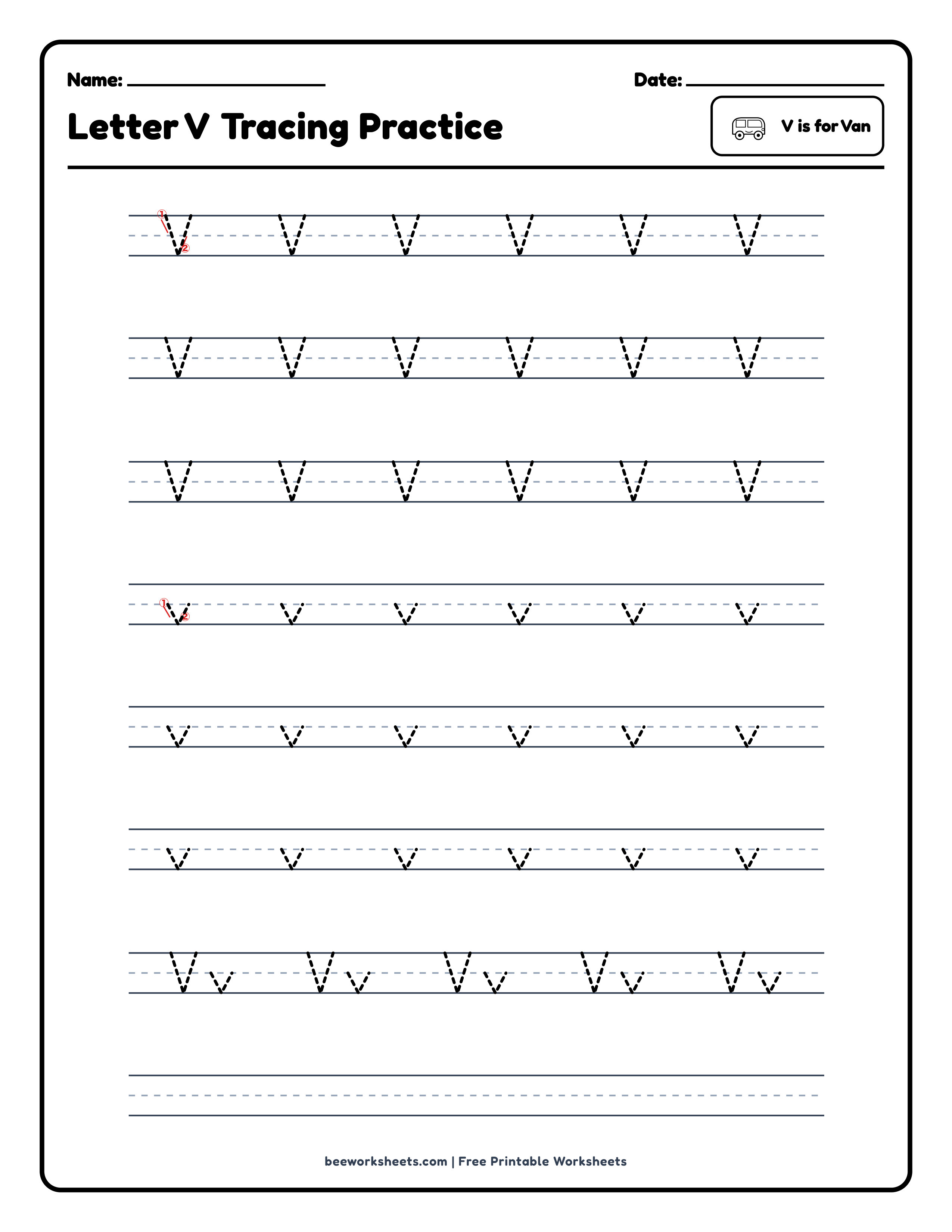 Letter V: Van Alphabet & Phonics Worksheet Preview