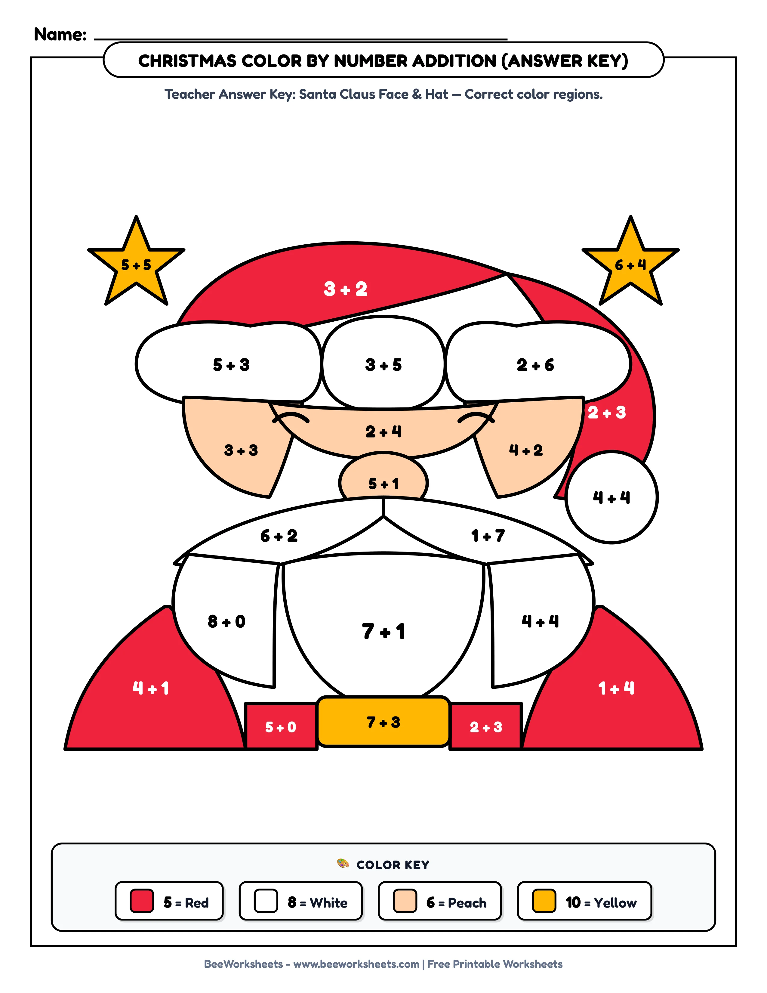 Christmas Color by Number Addition Master Answer Key Preview