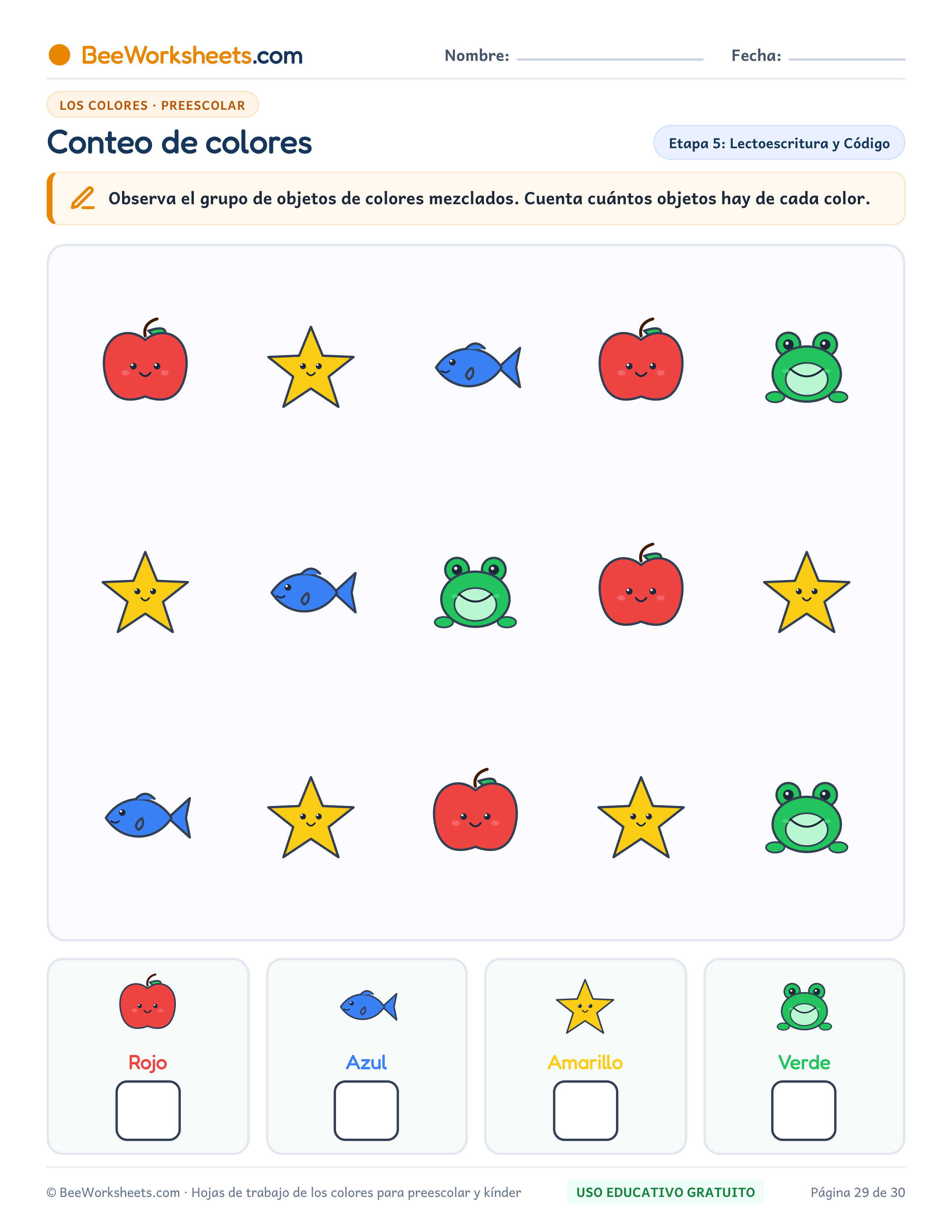 Ficha para colorear y trazar: Conteo de Colores: Pre-Matemáticas y Clasificación