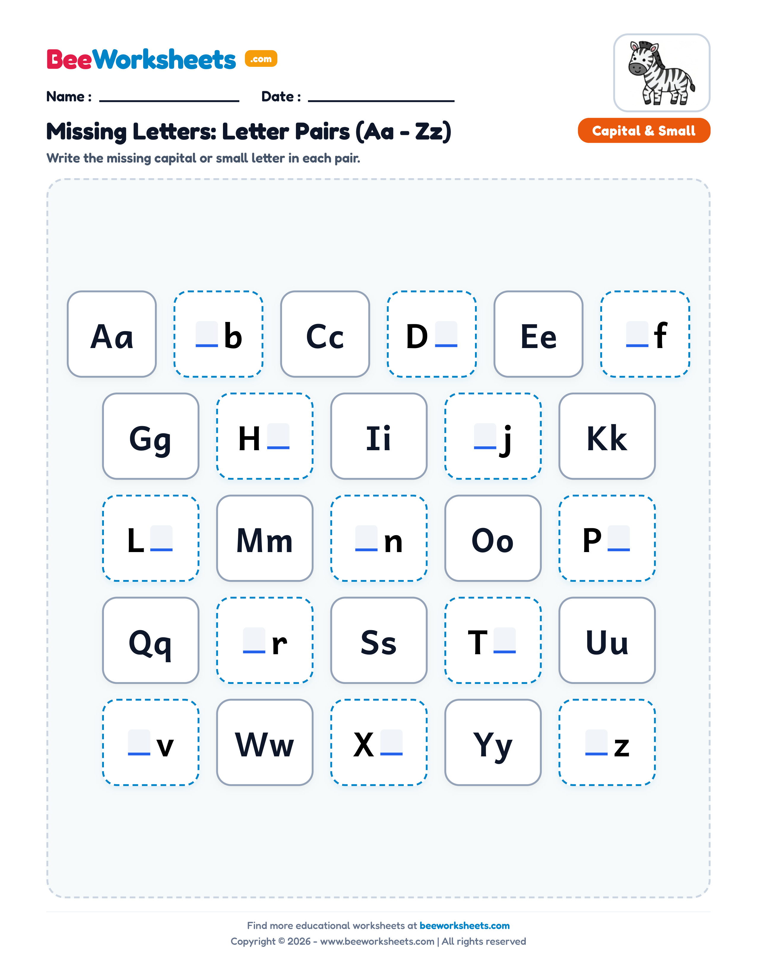 Missing Letters: Mixed Case Letter Pairs (Aa - Zz) Preview