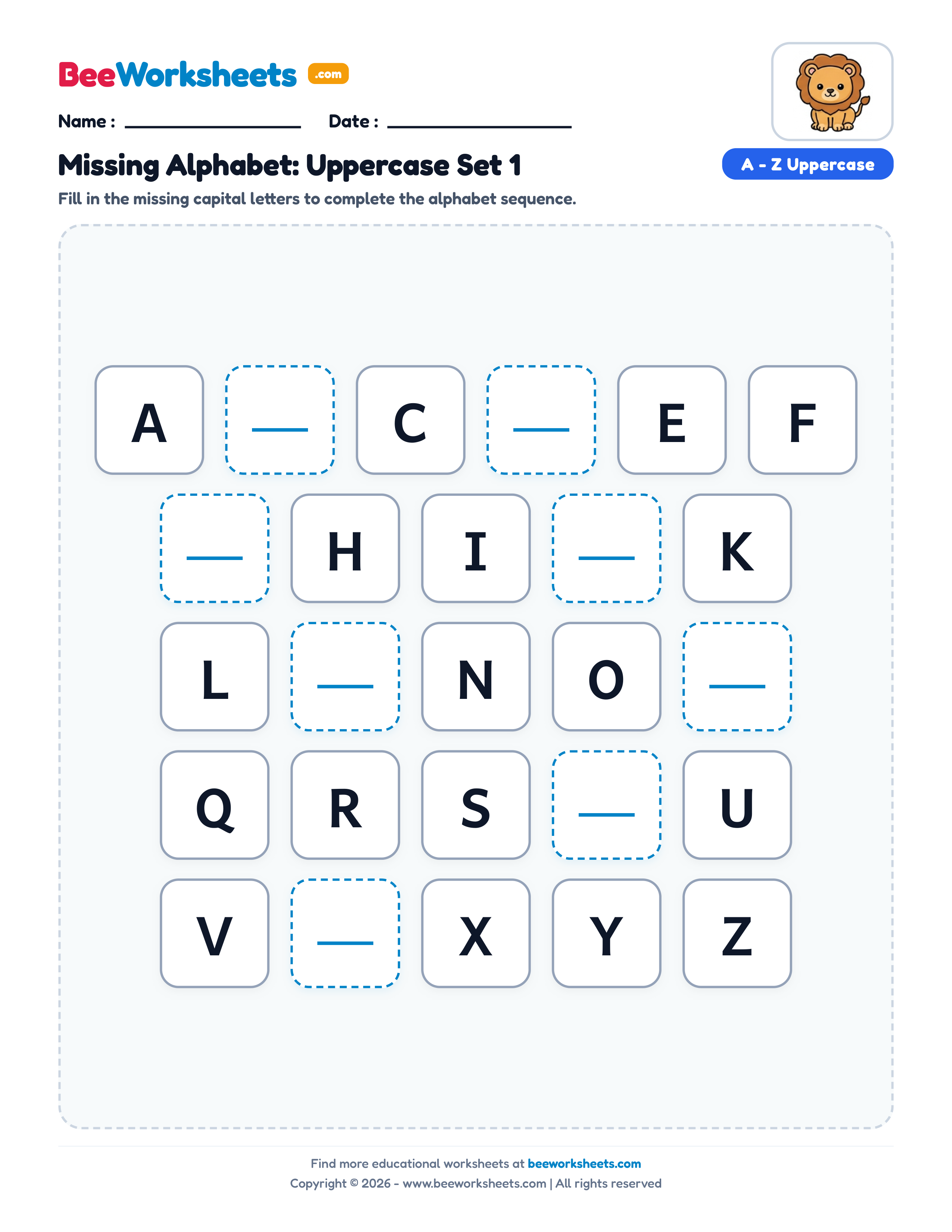 Missing Letters: Uppercase Alphabet Sequence (Set 1) Preview