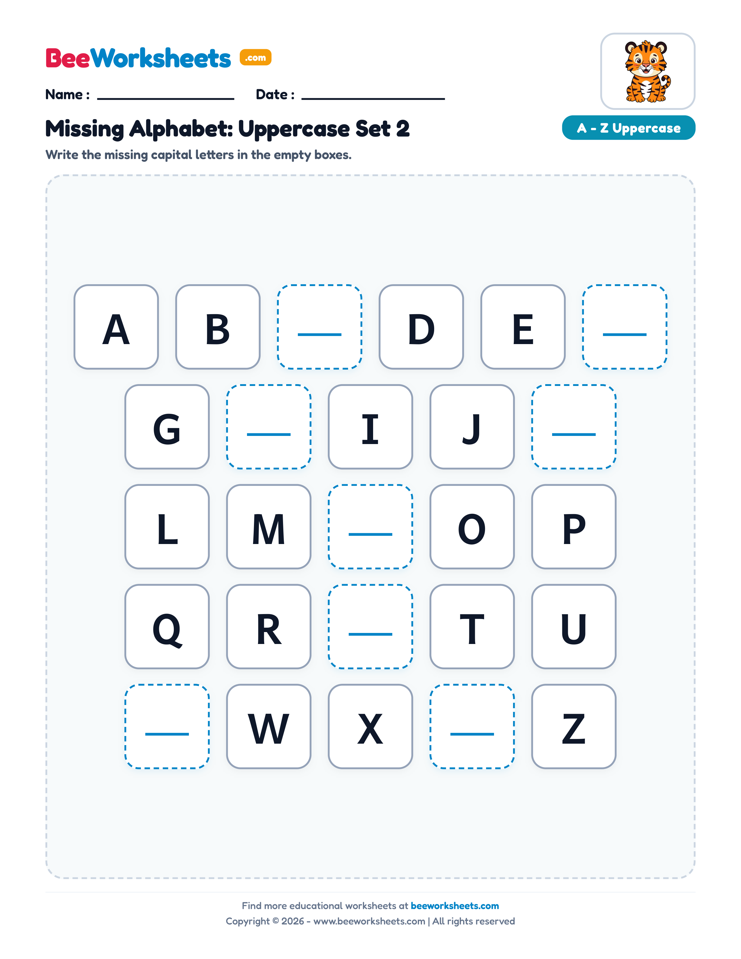 Missing Letters: Uppercase Alphabet Sequence (Set 2) Preview