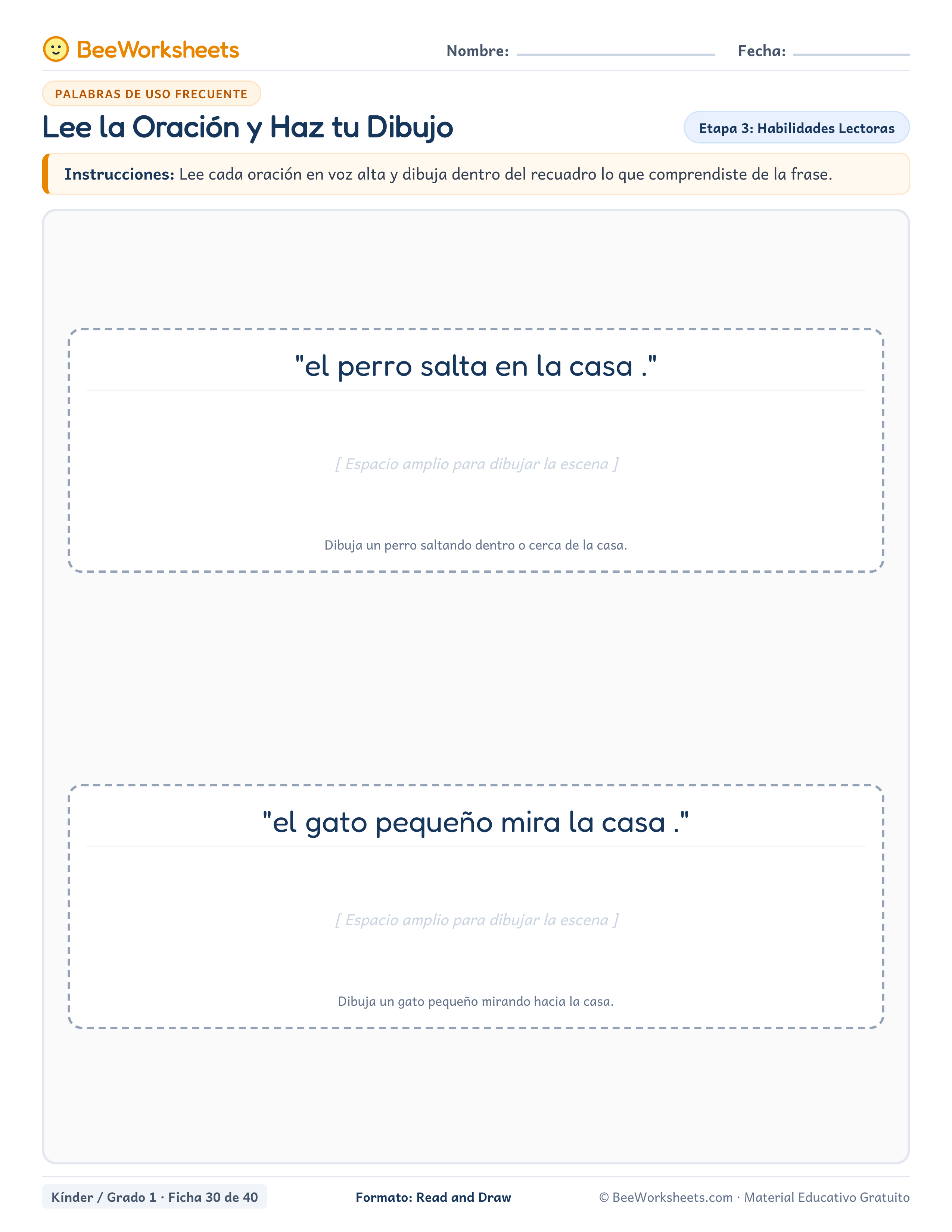 Spanish sight words worksheet: Lee la Oración y Haz tu Dibujo