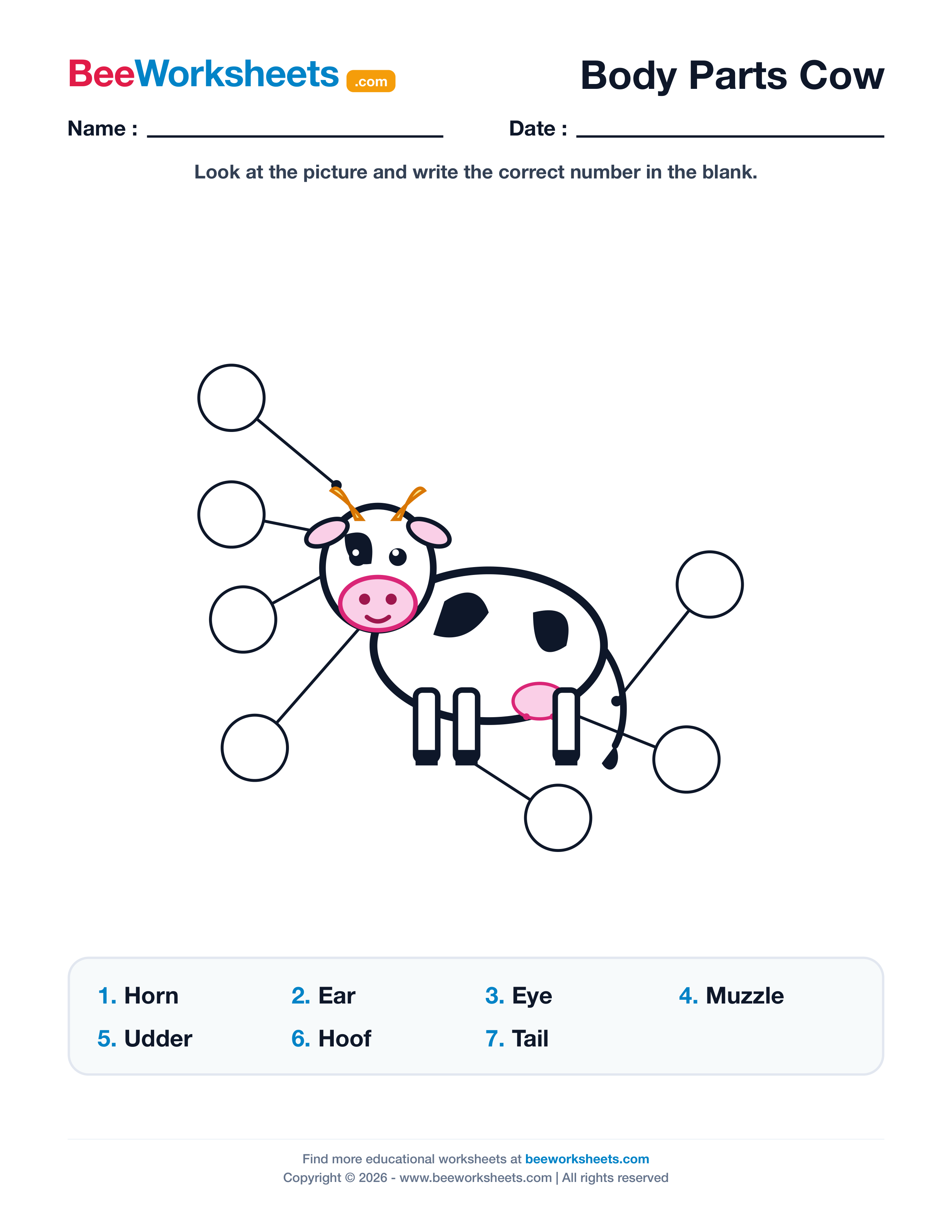 Label the Body Parts of Cow Worksheet Preview